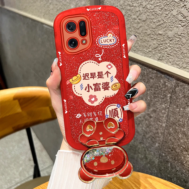 适用oppofindx5手机壳findx5pro迟早是个富婆支架透明硅胶防摔壳