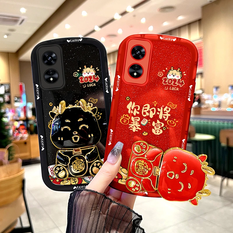 适用oppoa1pro手机壳你即将暴富补妆镜支架硅胶防摔新年款女可爱