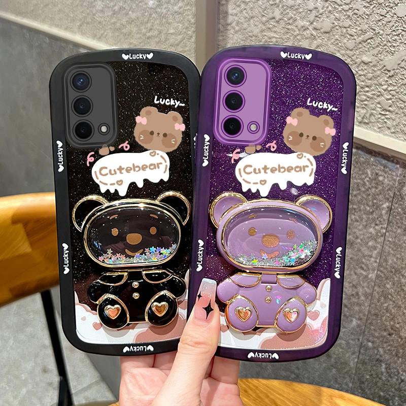 适用oppoa93手机壳细闪流沙熊支架透明硅胶防摔全包防摔软壳女款