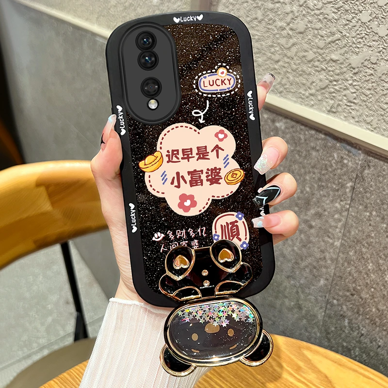 适用荣耀90手机壳90pro迟早是个富婆支架透明硅胶全包防摔软壳女