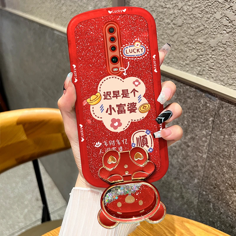 适用红米k30手机壳迟早是个富婆镜子支架透明硅胶防摔保护软壳女