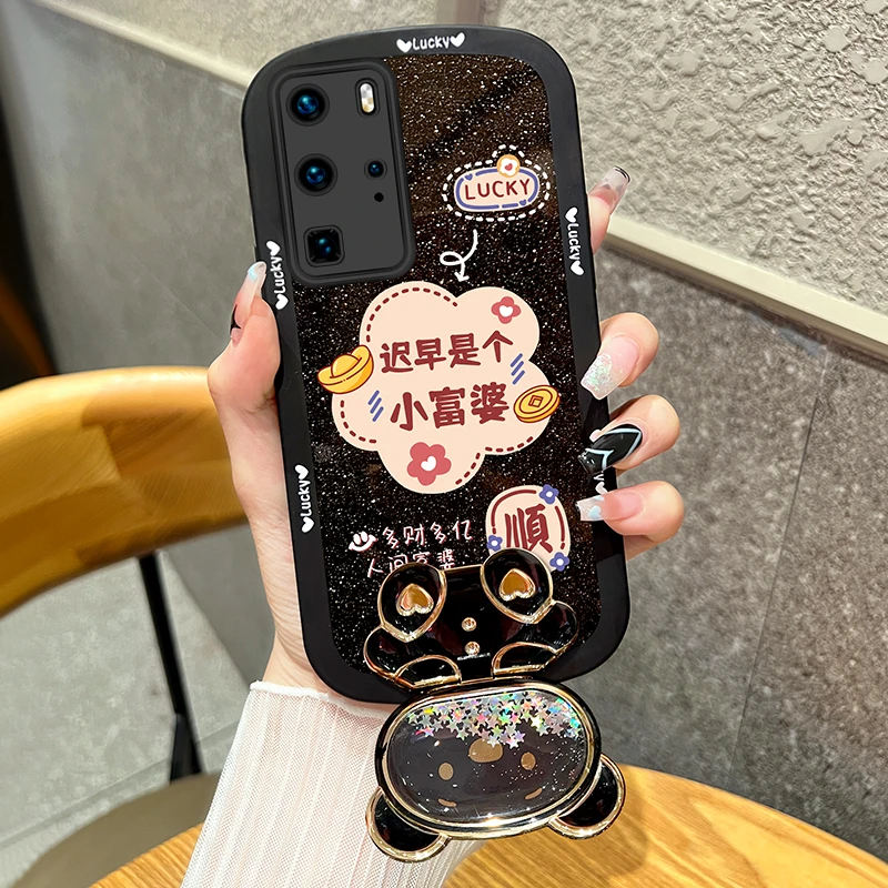 适用华为p40pro手机壳迟早是小富婆支架透明硅胶全包保护软壳女款