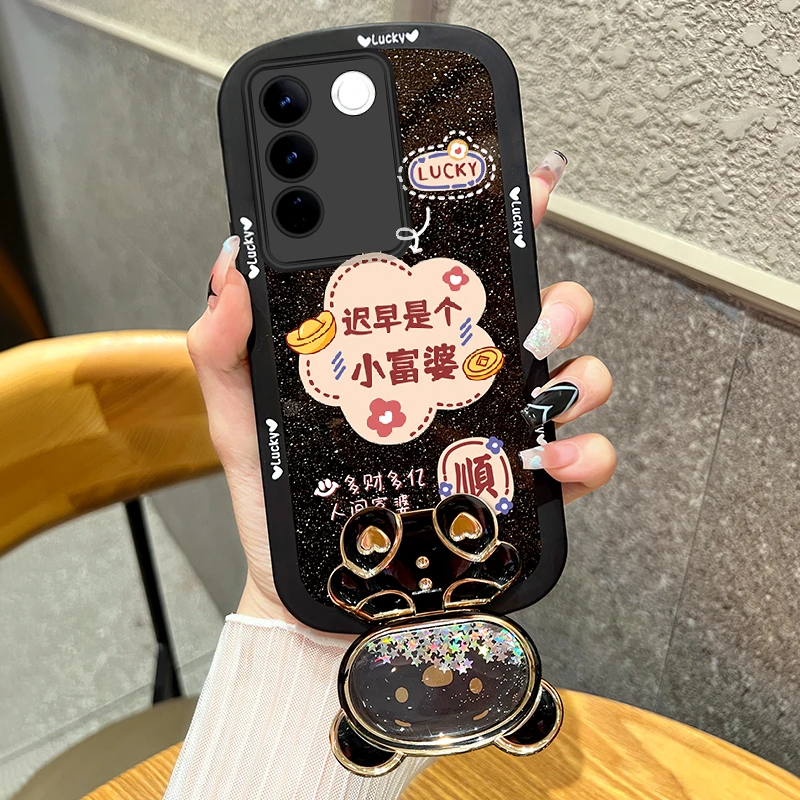 适用vivos16手机壳s16pro迟早是个富婆镜子支架透明硅胶s16e软壳