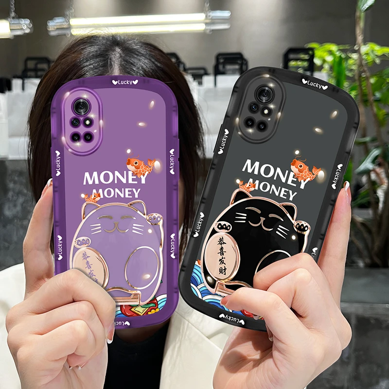 适用华为nova8手机壳nova8pro透明硅胶可爱猫咪创意支架女款防摔