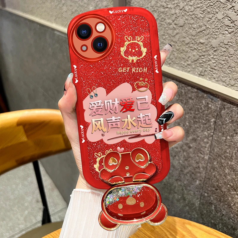 【苹果/华为/vivo/oppo/小米】爱财爱己补妆镜支架透明手机壳新年款