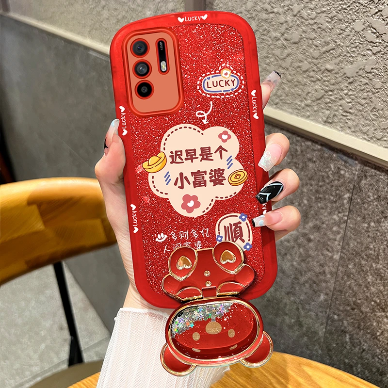 适用oppoA95手机壳迟早是个富婆镜子支架透明全包硅胶防摔软壳女