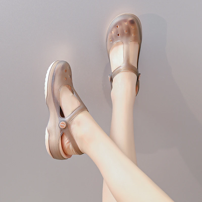 洞洞鞋女果冻软底凉鞋2024夏季新款沙滩鞋防滑护士鞋厚底坡跟拖鞋