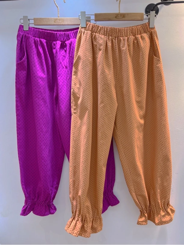 2022紫藤街秋新 松紧腰波点宽松百搭日系花苞裤九分裤森系森女