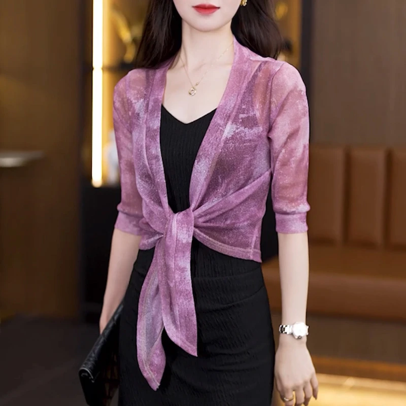 夏季新款透气凉感防晒爆款轻薄开衫绑带百搭新夏洋气亮丝披肩女