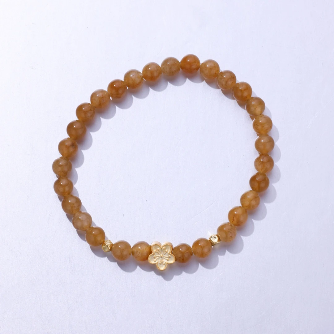 【桃花朵朵开】糖料和田玉小桃花DIY设计款单圈手串卡6-6.1mm