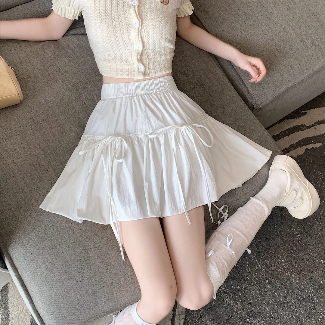 2024夏季新款女装甜美抽绳蛋糕裙荷叶边短裙高腰防走光蛋糕半身裙