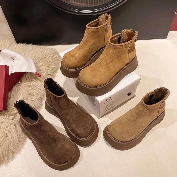 【XFYFX1薄厚合集】2024冬季新款加绒厚底增高气质高级感小短靴