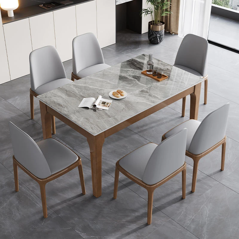 意式岩板餐桌椅组合现代简约家用全实木小户型轻奢长方形西餐桌子