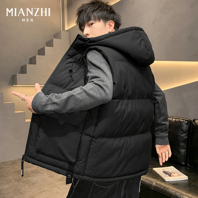 棉致冬季男生背心马甲2025新款连帽加厚保暖坎肩工装大码男款马夹