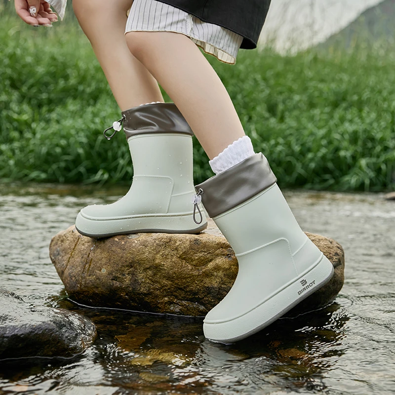 日系时尚雨鞋女款中筒户外露营学生防水鞋软底防滑胶鞋收束口雨靴