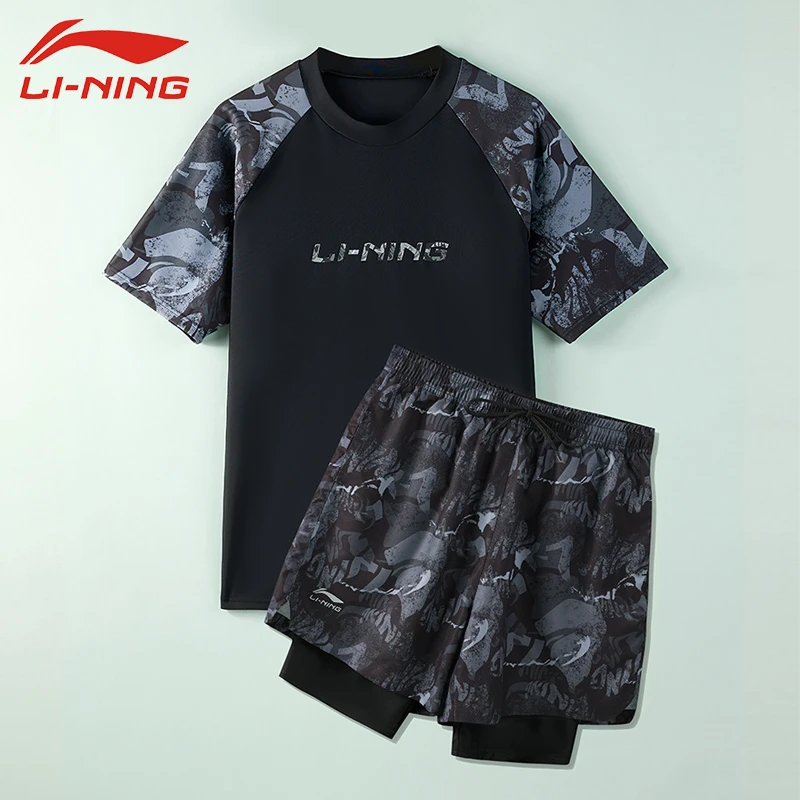 李宁男士游泳衣套装2025新款度假泳衣上衣防尴尬青少年泡温泉泳装