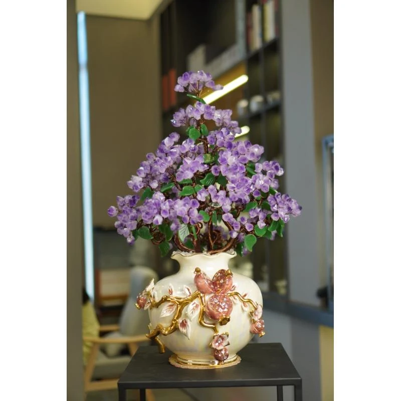 【川行】紫水晶树天鹅客厅玄关装饰家居摆件轻奢高档结婚开业乔迁礼