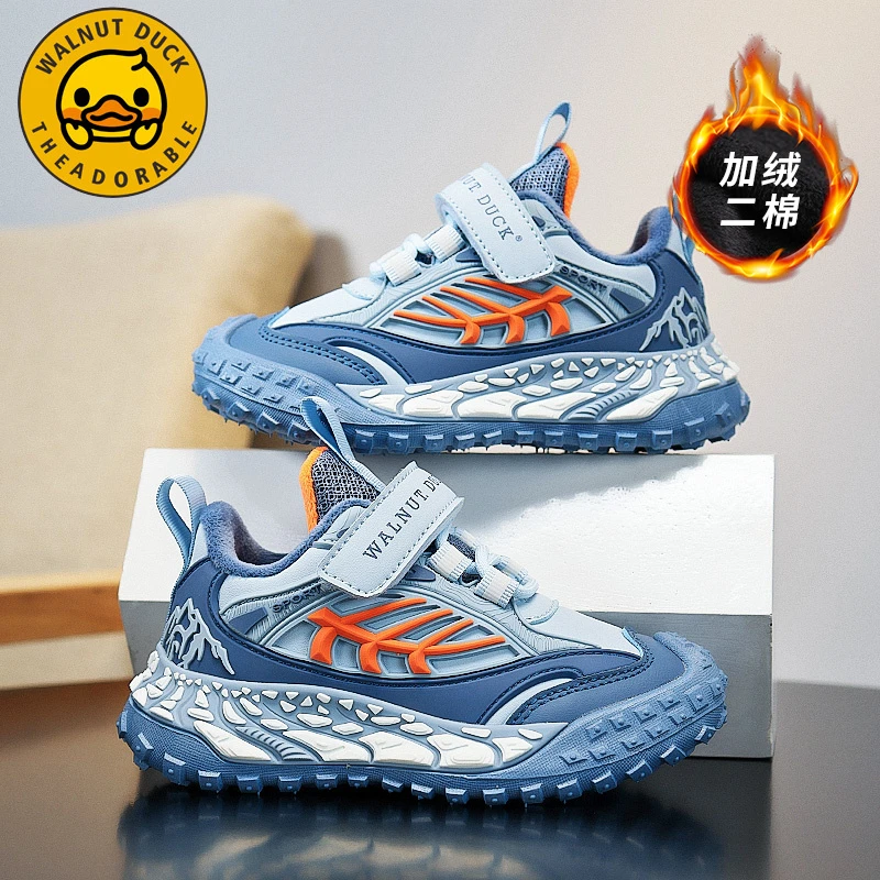 小黄鸭童鞋男童运动鞋2025冬季新款加绒皮面防水儿童保暖休闲鞋子