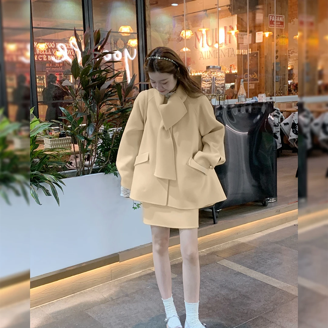 崔与熙CUIXI【甜心姐姐套装】秋冬双面呢气质外套显瘦套装百搭连帽