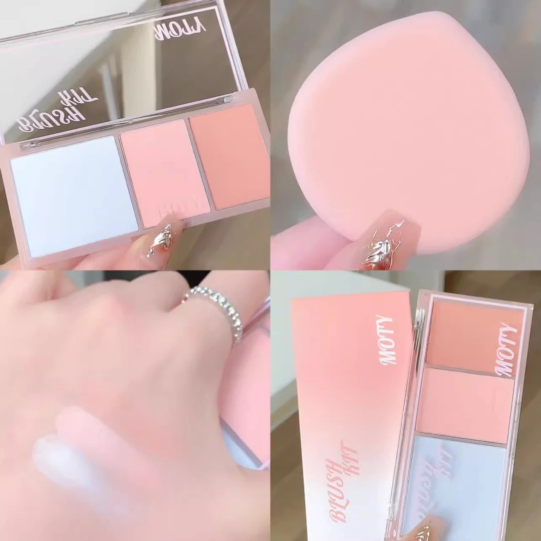 显嫩膨胀三色膏状腮红自然牛奶粉提亮土豆泥草莓收缩色腮蓝腮紫