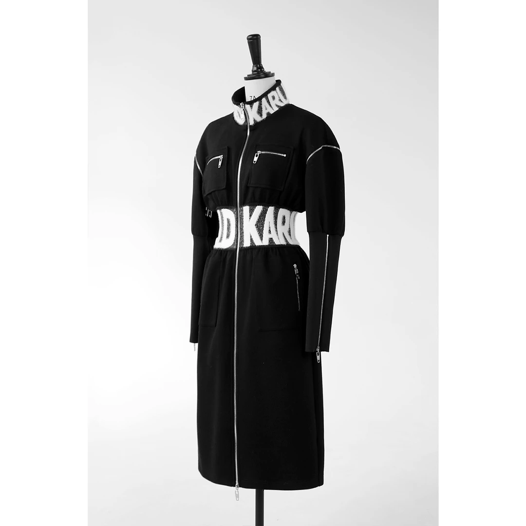【KARL LAGERFELD】设计款多拉链收腰字母连衣裙