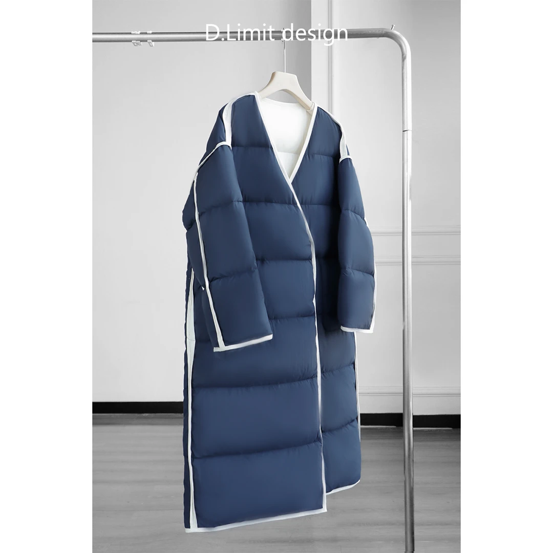 【D.Limit design】【送围巾】时尚蓝拼白无领双面穿鹅绒服DLOB968