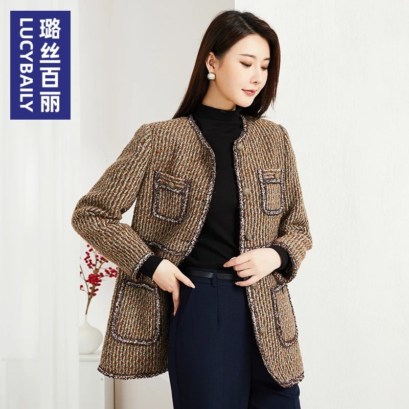 璐丝百丽 2301016 高级感气质小香风法式外套女秋冬粗花呢上衣