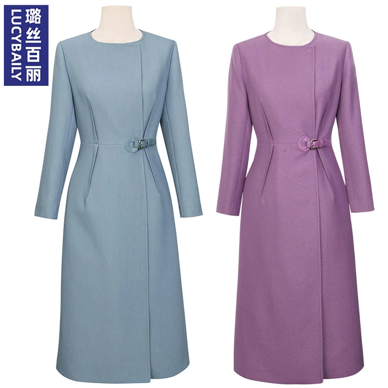 璐丝百丽 240010 春秋长袖风衣式职业时尚显瘦春季连衣裙收腰