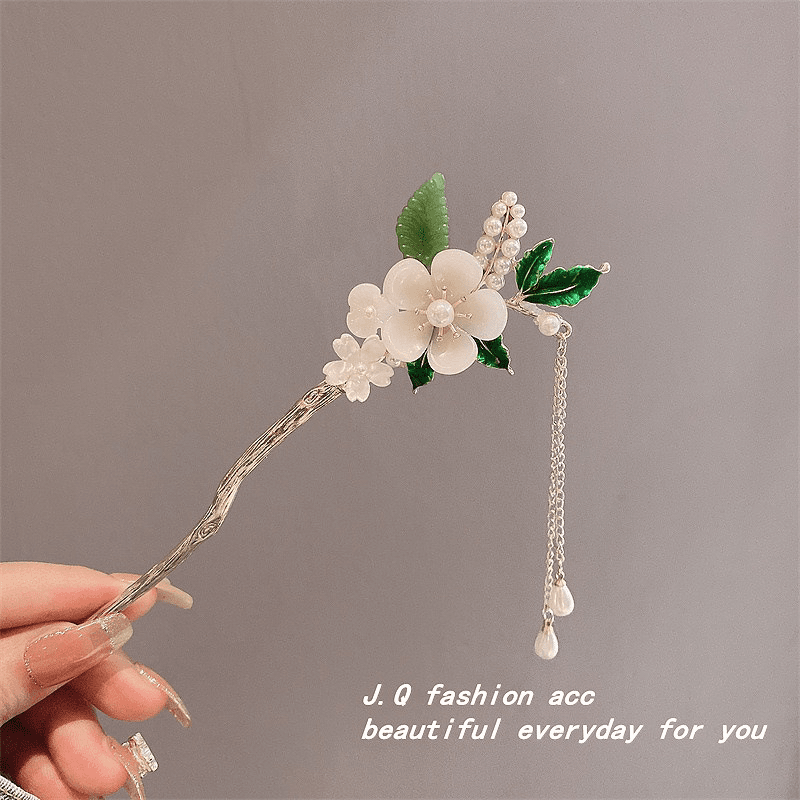 其它/其它 绿叶白兰超仙古风铃兰花流苏高级感盘发簪子旗袍汉服发钗A2242