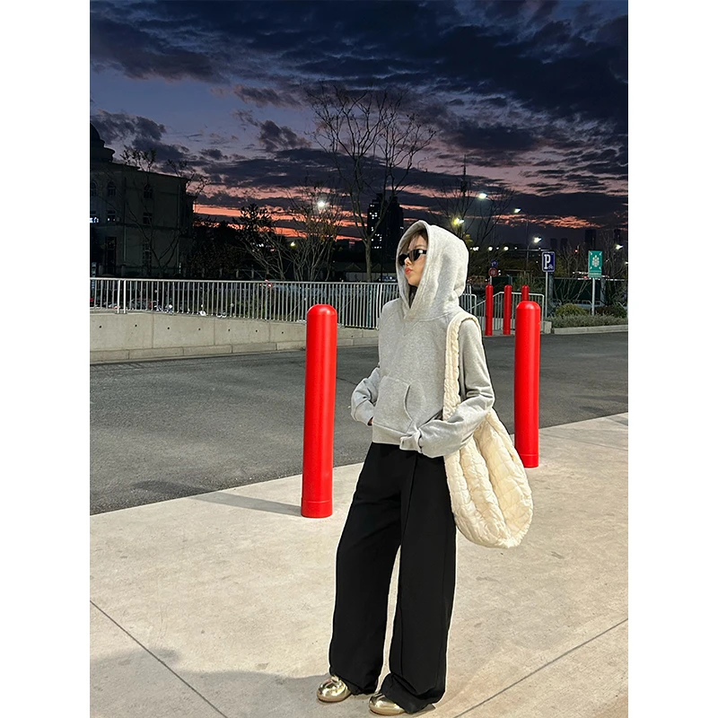 D YANGJUN 秋季西装裤黑色简约高腰宽松显瘦休闲裤阔腿裤长裤子女