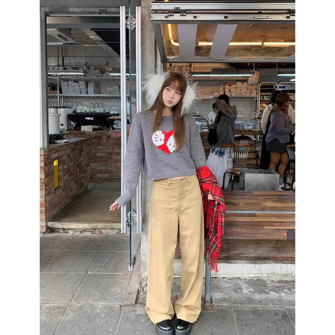 D YANGJUN 美拉德宽松垂感休闲裤女2024秋冬新款直筒阔腿裤休闲裤