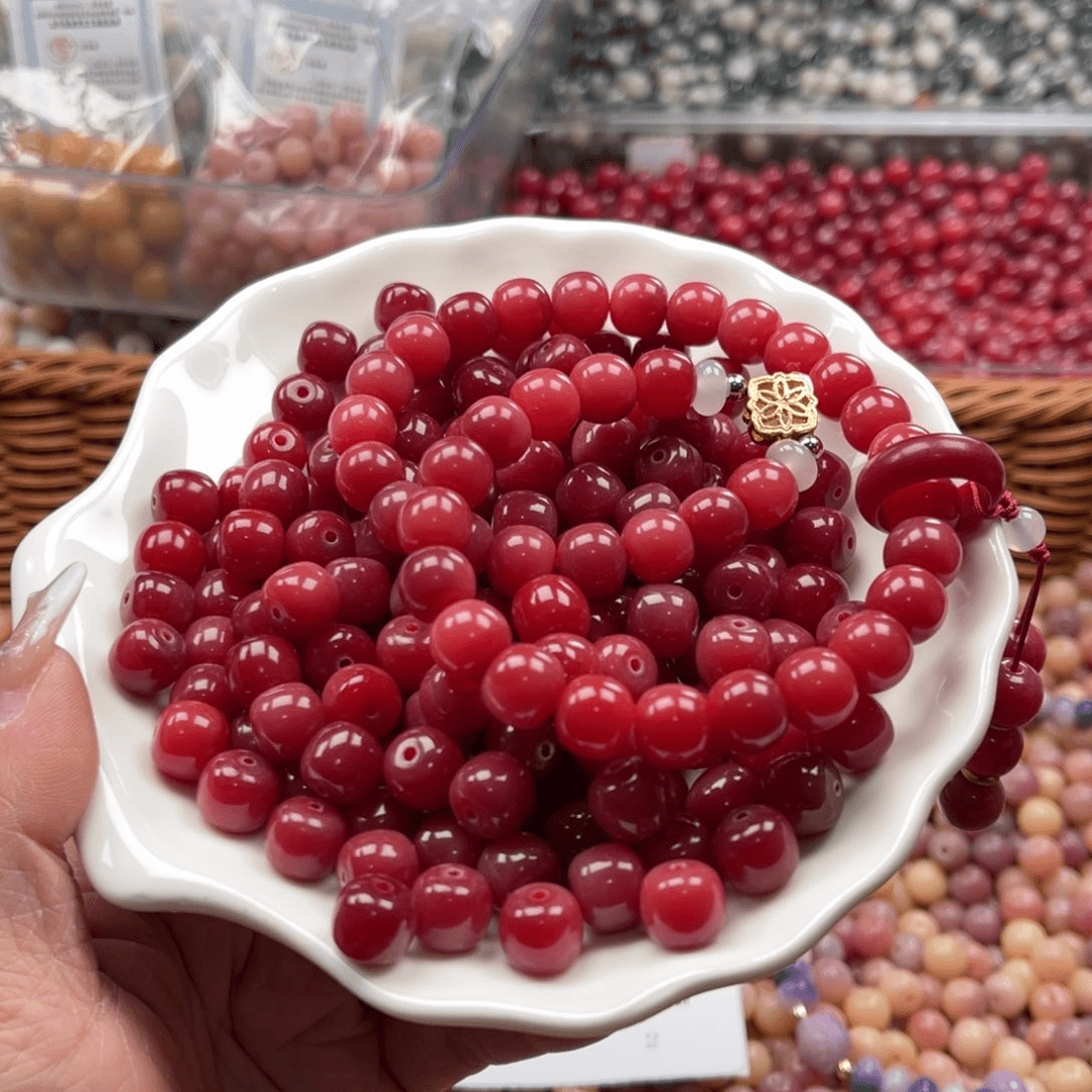 白玉菩提吊坠C，10mm100+10颗红