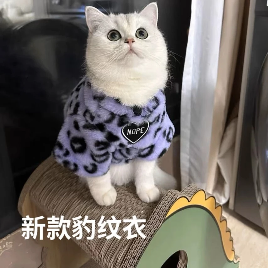 新款推荐豹纹宠物衣服秋冬季棉衣绒两脚加厚猫咪小狗通用方便清洗