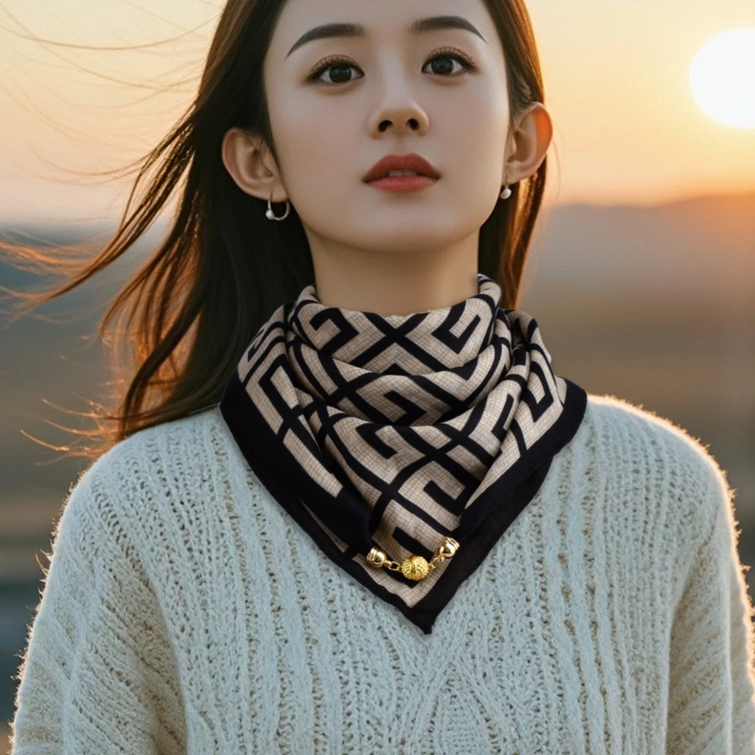 棉麻磁吸扣丝巾围巾女洋气小众围脖气质网红防风女士时尚百搭方巾