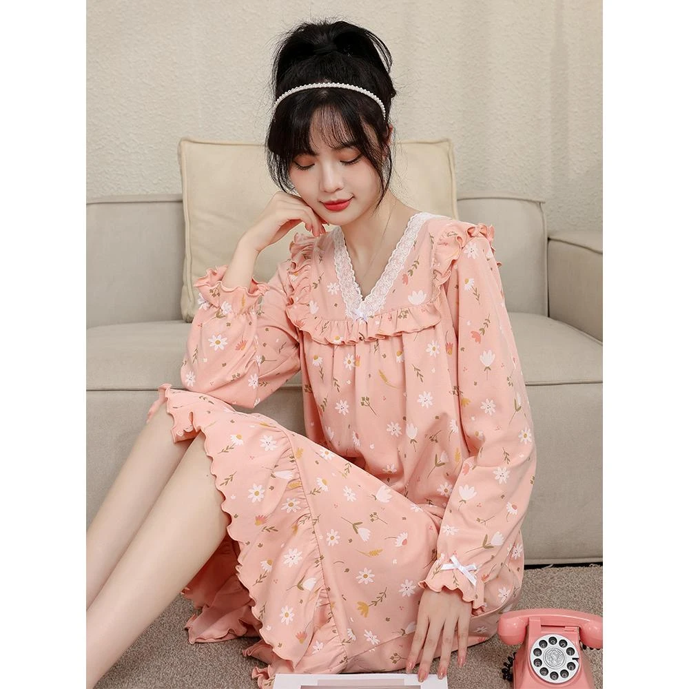 公主风长袖纯棉睡裙女春秋宽松大码2025睡衣新款可外穿春夏家居服