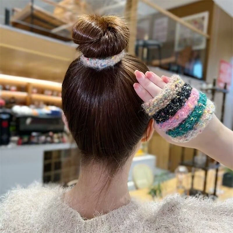 秋冬新品毛毛发绳彩色人气发圈发饰气质简约扎头皮筋加粗头绳头饰
