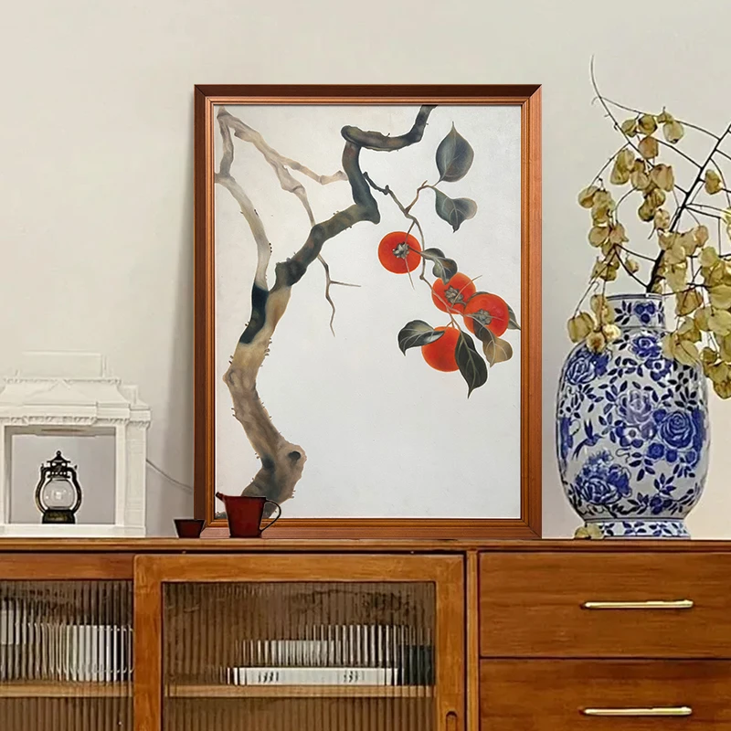 【红柿满福】新中式玄关装饰画写实油画中古风客餐厅茶室禅意挂画