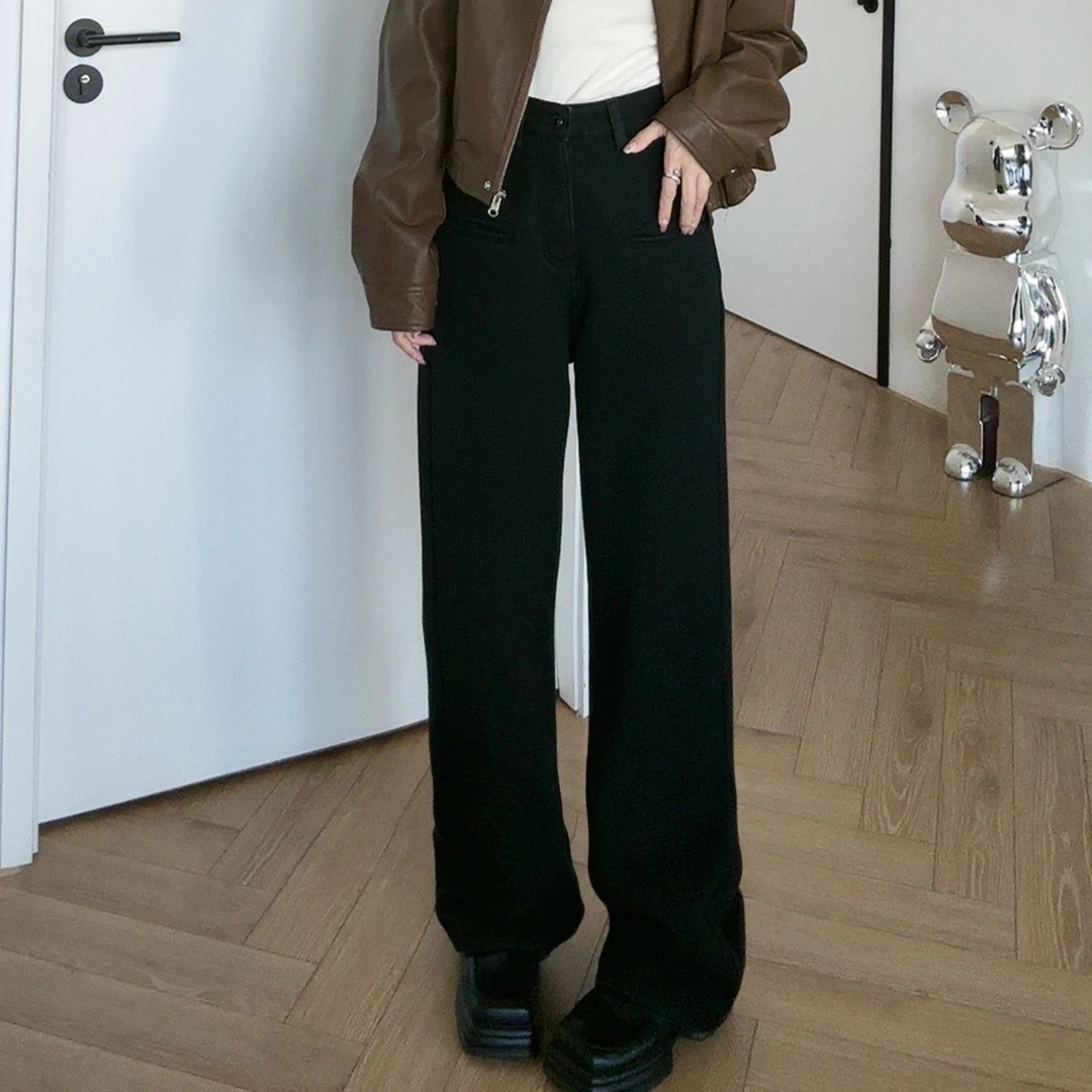 尔给垂感阔腿裤春秋糯糯裤显瘦高腰休闲百搭黑色宽松拖地韩版秋季