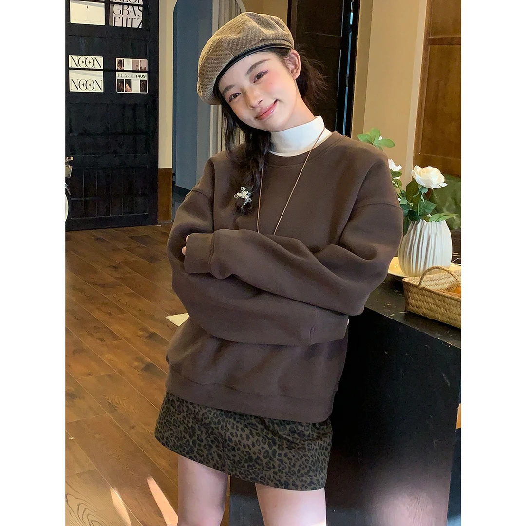 尔给秋冬加厚宽松卫衣女长袖百搭韩版气质圆领保暖时尚百搭衣服