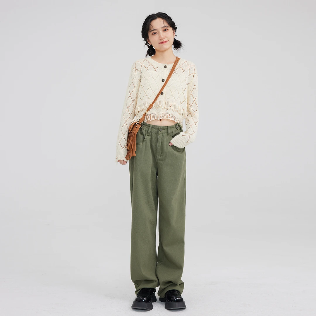 尔给【清仓！】直筒高腰显瘦小个子阔腿裤拖地深色复古宽松牛仔裤女