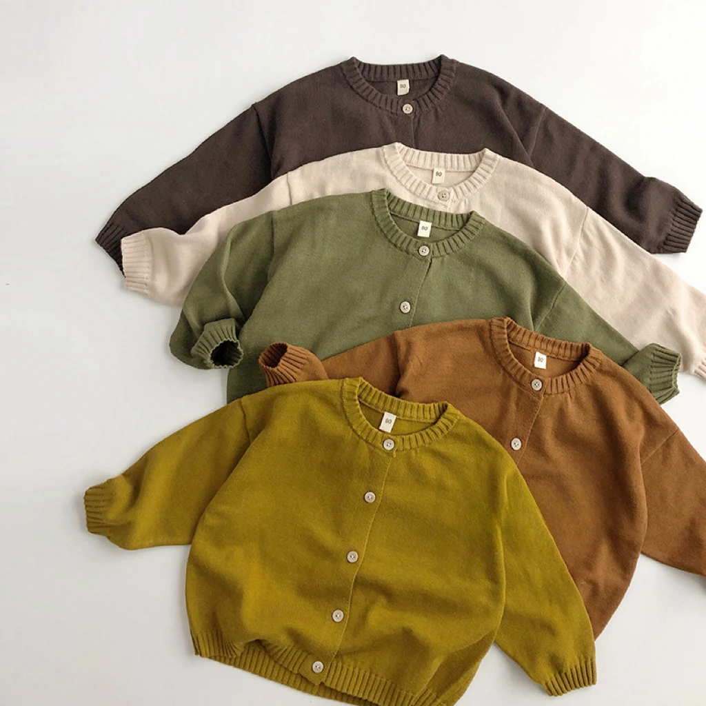 100%棉【咔叽开衫】韩版春秋纯棉小童针织毛衣男女宝洋气开衫外套