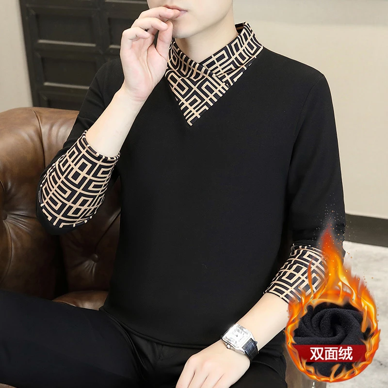 欧货秋冬新款男士套头保暖半高领打底衫潮流百搭男士时尚打底卫衣