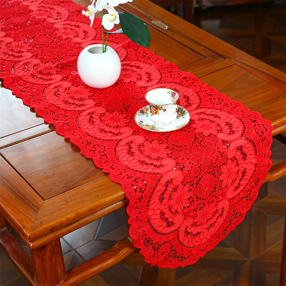 经典文创H5801红色（40*120/170/220cm椭圆）棉欧式满幅刺绣桌旗