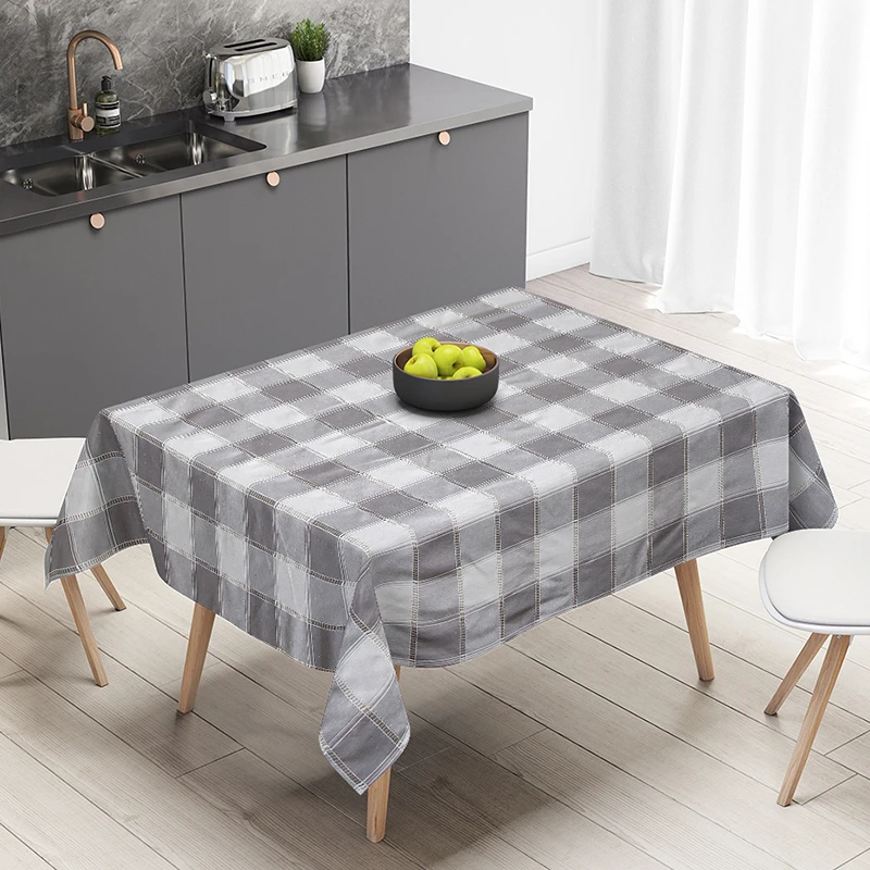 ZBSH001米色抽丝拼接格子桌布