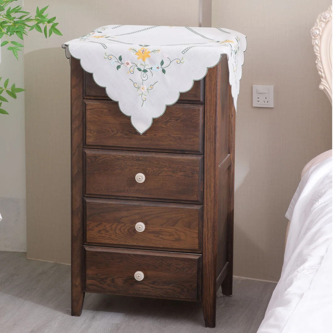 家用竹节麻彩色刺绣盖巾防尘防滑餐桌桌布原创设计方形茶几布