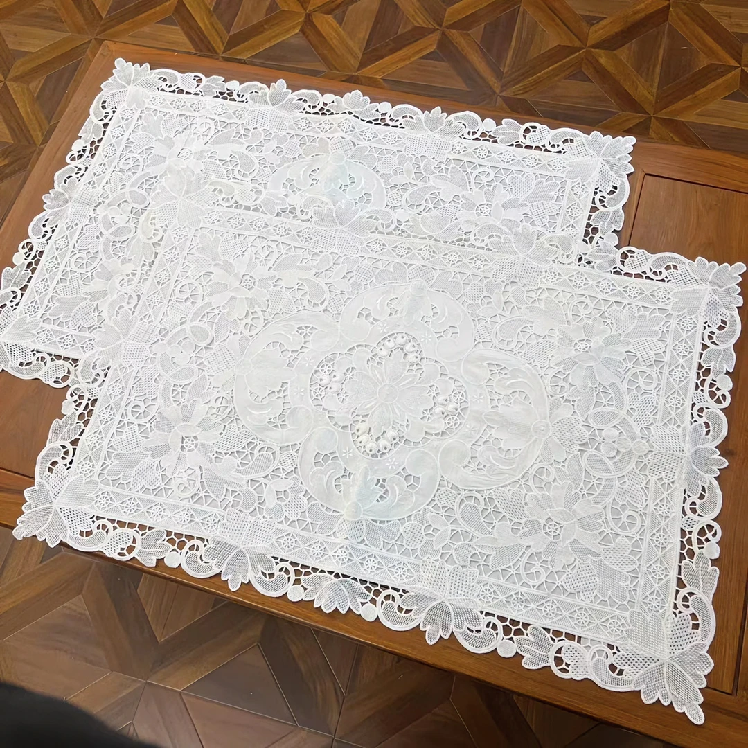 H5801 棉制（47*76cm/对））白色欧式满幅刺绣抱枕套绣花棉枕可拆卸