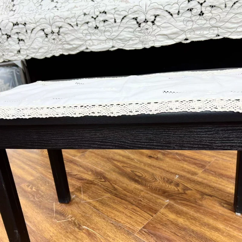 H91 棉质 浅米色/白色30*80cm手工刺绣桌旗