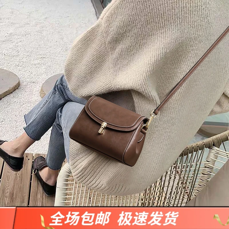 Viney真皮包包女包斜挎包2025新款高级感复古单肩包百搭ins小方包