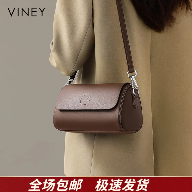 Viney真皮包包女包斜挎复古气质单肩枕头包生日圣诞礼物送女生