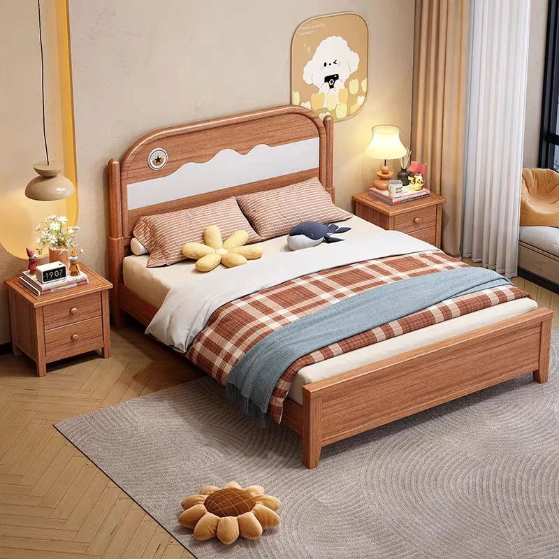 美式木蜡油实木儿童床男孩青少年简约金丝檀木单人床1.2储物床